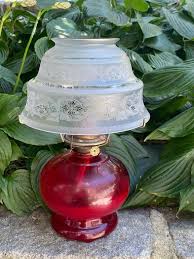 Antique Ruby Red Eagle Glass Oil Lamp