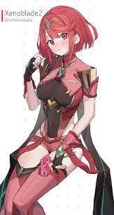 mia cbx, pyra (xenoblade), xenoblade chronicles (series), xenoblade  chronicles 2, absurdres, highres, 1girl, black gloves, breasts, chest  jewel, earrings, fingerless gloves, gloves, jewelry, large breasts, red  eyes, red hair, red shorts, short