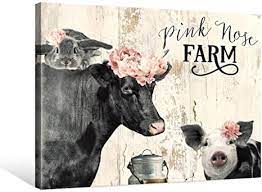 Create a wall of funny animal prints in your front hall or introduce a single humorous piece into a larger, more serious, wall art collection and wait. Amazon Com Seven Wall Arts Rustic Funny Bathroom Wall Art Farm Country Farmhouse Vintage Animal Cow Pig Rabbit Painting Picture For Bedroom Living Room Office Decor Paintings