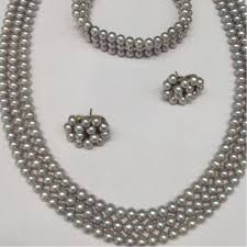 quality 3 line round grey pearls