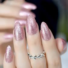 Us 2 08 15 Off Rose Gold Press On Nail Almond Design Artificial False Nails Glitter Full Nail Tips Shiny Manicure Accessories 24pcs Z874 In False