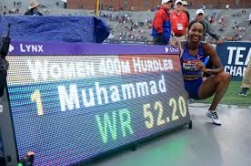 The 400 metres hurdles is a track and field hurdling event. Olympic Champion Muhammad Breaks 400m Hurdles World Record