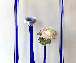 Tall Blue Murano Vases Ensemble Of 4