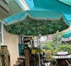Vintage Turquoise Fringe Patio Umbrella