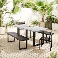 To refresh an existing setup, consider mixing and matching a don't forget to set a side table with outdoor drinkware and a cold drink dispenser so guests can have something refreshing to sip on in the heat. Concrete Outdoor 72 Dining Table Portside Benches Portside Aluminum Chair Set