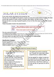 solar system and planets esl