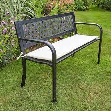 Black Garden Bench Metal 2 Seater Patio