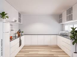 White Kitchen With Blank Wall 3d Render