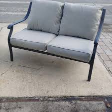 Patio 2 Seat Couch Black Metal Frame W
