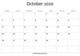 October 2020 Calendar Templates Whatisthedatetoday Com
