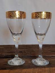 Vintage Wine Glasses Gold Rim Lead