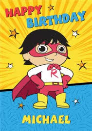 Ryan's daddy takes a picture with red titan who is a hero of children all over the world!!! Ryan S World Bright Superhero Birthday Card Moonpig