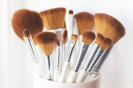 makeup brushes horizontal stock photo