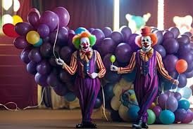 2 clowns in vibrant circus makeup