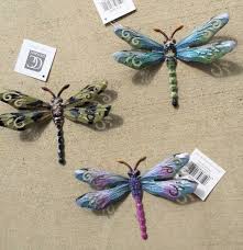 3 Metal Dragonflies Wall Plaques Signs