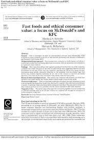 fast foods and ethical consumer value