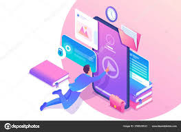 Isometric Concept Man Studying Online A Large Library Of