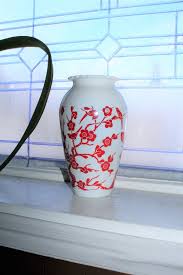 Large Milk Glass Vase With Red Asian