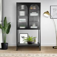 Tempered Glass Tall Storage Cabinet
