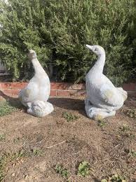 Pair Of Stone Cast Geese Statues