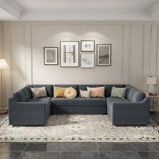 Harper Bright Designs 117 In W Square Arm 3 Piece U Shaped Polyester Modern Sectional Sofa In Gray