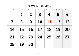 Calendrier Novembre 2022 à imprimer