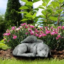 pure garden sleeping angel dog pet memorial statue resin faux stone finish size 9 x 7