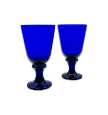 Vintage Pair Cobalt Blue Glass Goblets