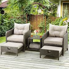 Pamapic 5 Pieces Wicker Patio Furniture Set Outdoor Patio Chairs With Ottomans Gray Cushions