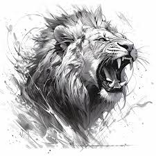 super detailed drawing roaring lion