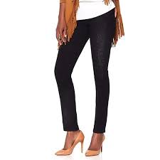 Diane Gilman Size 4p Virtual Stretch Embroidered Skinny Jeans Black