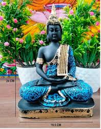 Polyresin Blue Meditating Buddha Statue