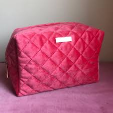 pink quilted velvet mac makeup bag