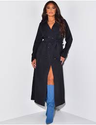 Very Long Trench Coat With Tie At Waist