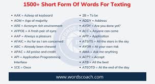 1500 short form of words for texting