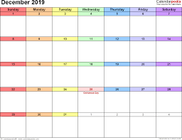 December 2019 Calendars For Word Excel Pdf