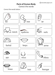 Body parts english worksheet for kids esl printable picture dictionary. Body Parts Word Correction B W Worksheet
