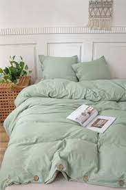 Sage Green Linen Bedding Set Queen
