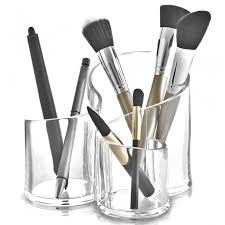 acrylic 3 compartment cosmetic brush holder