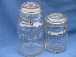 Old Vintage Clear Glass Mason Jars W