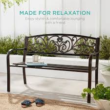Best Choice S Outdoor Patio Garden Bench Park Yard Furniture Porch Chair With Steel Frame Black 50