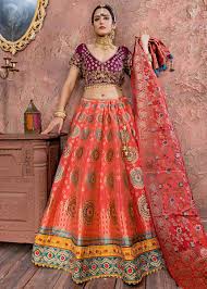 Pink Color Wedding Wear Banarasi Silk Chaniya Choli Latest Design