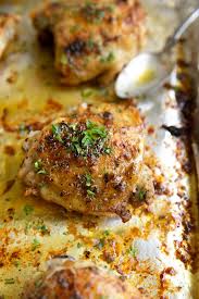 Baked chicken thighs, seasoned with maple syrup, apple cider vinegar, garlic, parsley and sesame oil. Baked Chicken Thighs How To Bake Chicken Thighs The Forked Spoon