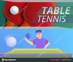 table tennis banner set cartoon style
