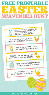 Running around in the yard, squealing when we found a colorful egg filled with treats — those were the times. Easter Scavenger Hunt Free Printable Clues Hey Let S Make Stuff