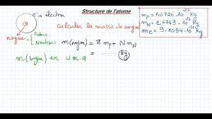 Comment calculer la masse d'un atome et de son noyau en (u.m.a) - YouTube
