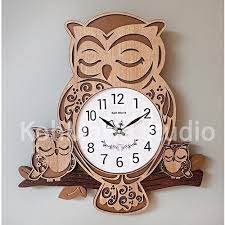 Handmade Wooden Wall Clock Owl Radio