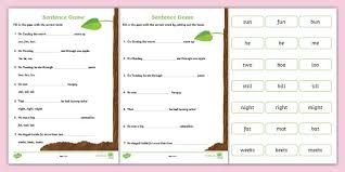 sentence worksheet to support teaching