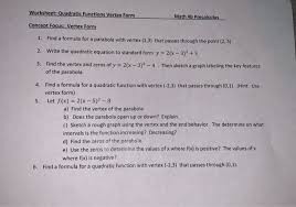 quadratic functions vertex form math 4b