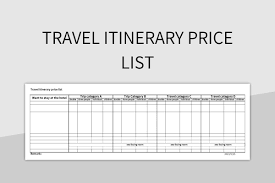 travel itinerary list excel